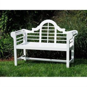 Outdoor Lattice Back Garden Bench in White Wood Finish