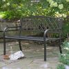 4-FT Curved Back Metal Bench in Weathered Black with Antique Bronze