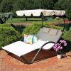 2 Person Off White Outdoor Patio Chaise Lounger Chair Canopy Bed with Pillows