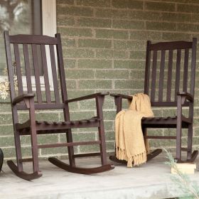 Set of 2 - Indoor/Outdoor Patio Porch Dark Brown Slat Rocking Chairs