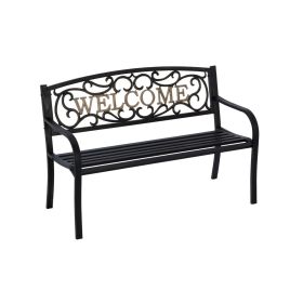 Cast Iron Welcome Park Bench Outdoor Patio Garden in Black Bronze